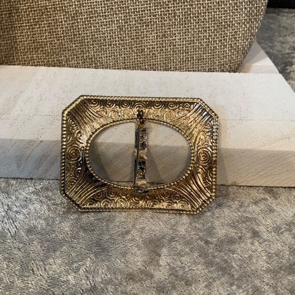 Vintage Gold Rectangular Scarf Buckle Slide / Brooch - Picture 3 of 3